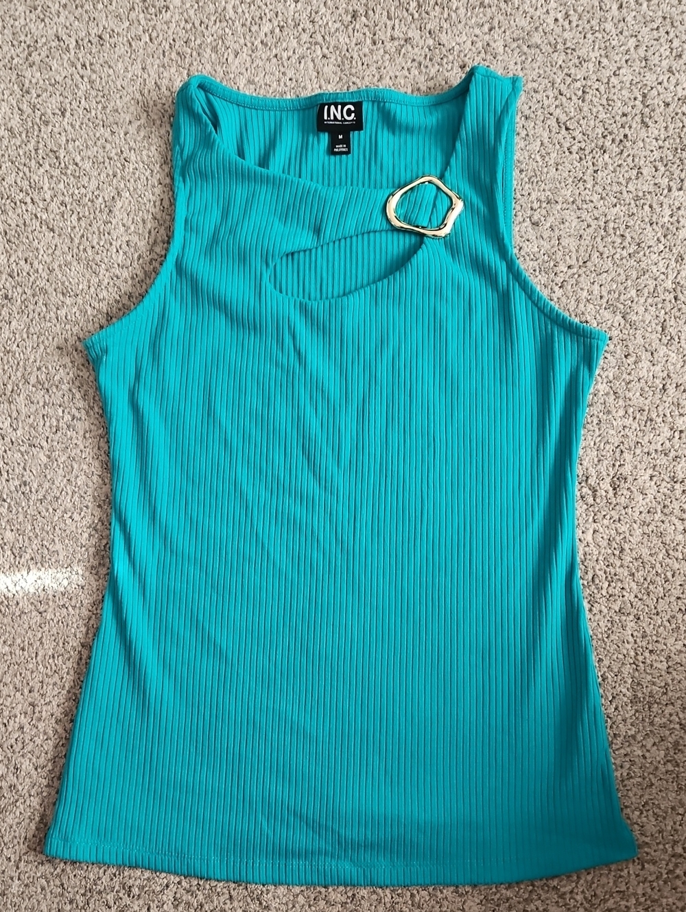 INC International Concepts teal rib-knit tank